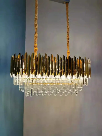 Modern gold tiered crystal chandelier living room pendant light