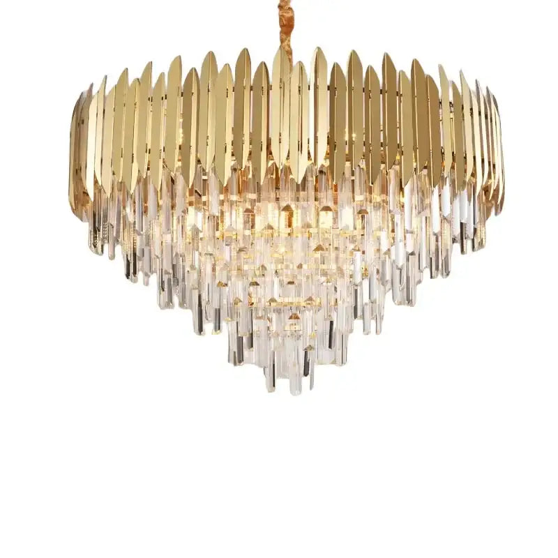 Modern gold tiered crystal chandelier living room pendant light