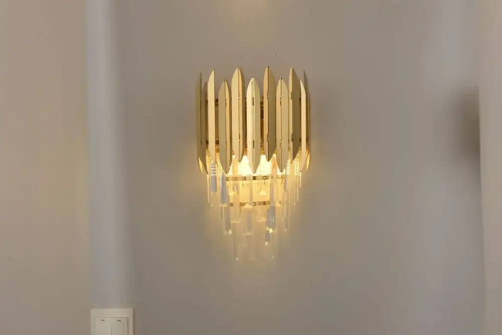 Modern gold tiered crystal chandelier living room pendant light