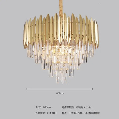 Modern gold tiered crystal chandelier living room pendant light
