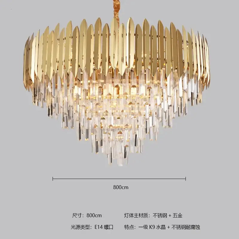 Modern gold tiered crystal chandelier living room pendant light