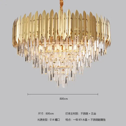 Modern gold tiered crystal chandelier living room pendant light