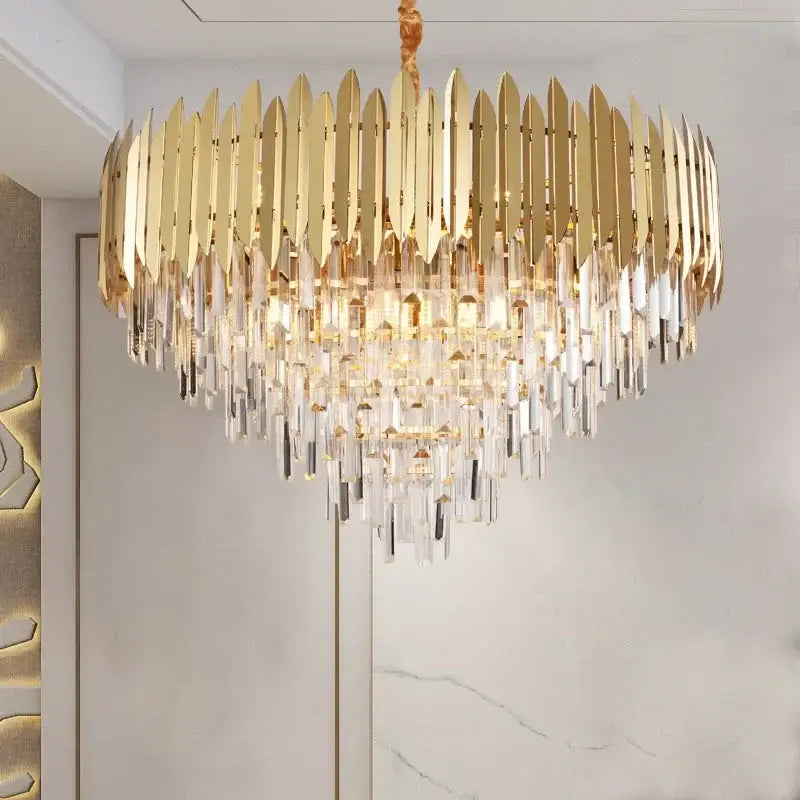 Modern gold tiered crystal chandelier living room pendant light