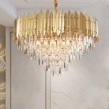 Modern gold tiered crystal chandelier living room pendant light