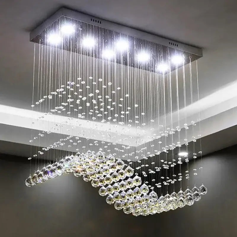 Modern crystal waterfall led pendant chandelier living room