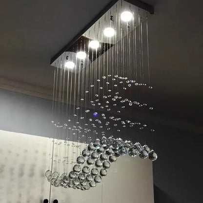 Modern crystal waterfall led pendant chandelier living room