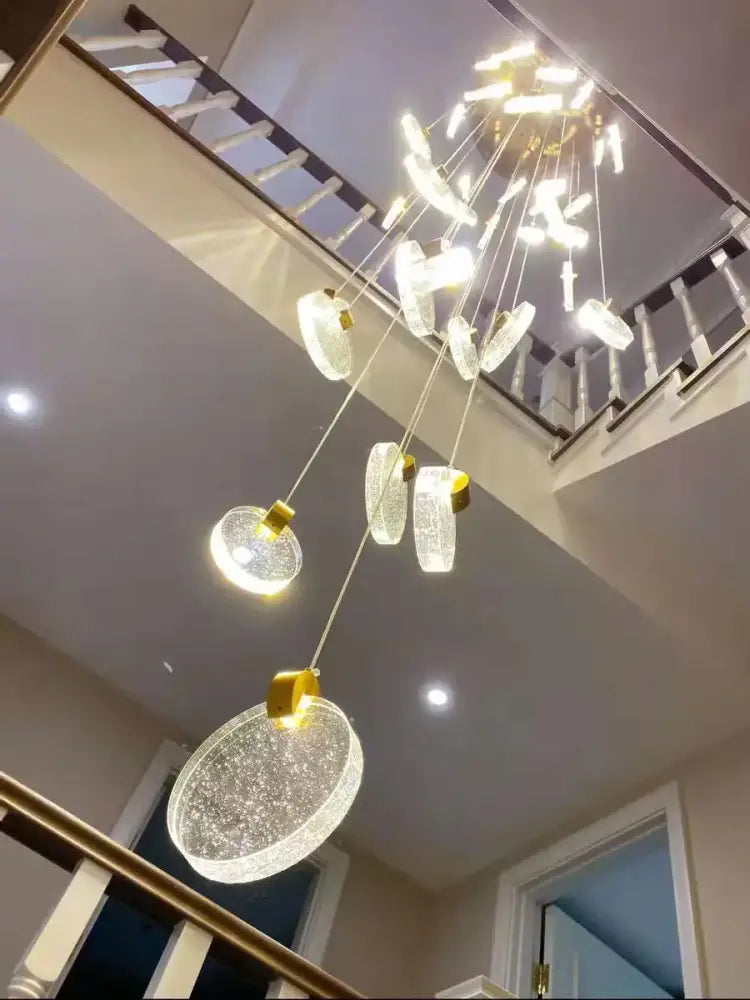 Modern gold crystal chandelier led pendant light staircase decor
