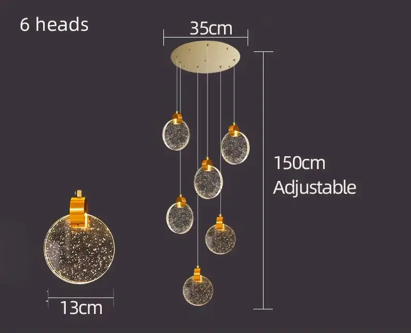 Modern gold crystal chandelier led pendant light staircase decor