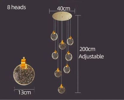 Modern gold crystal chandelier led pendant light staircase decor