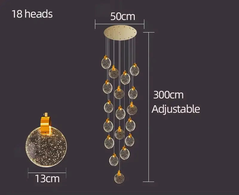 Modern gold crystal chandelier led pendant light staircase decor