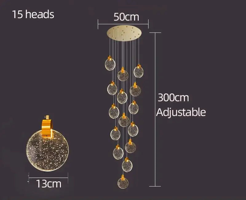 Modern gold crystal chandelier led pendant light staircase decor