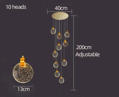 Modern gold crystal chandelier led pendant light staircase decor