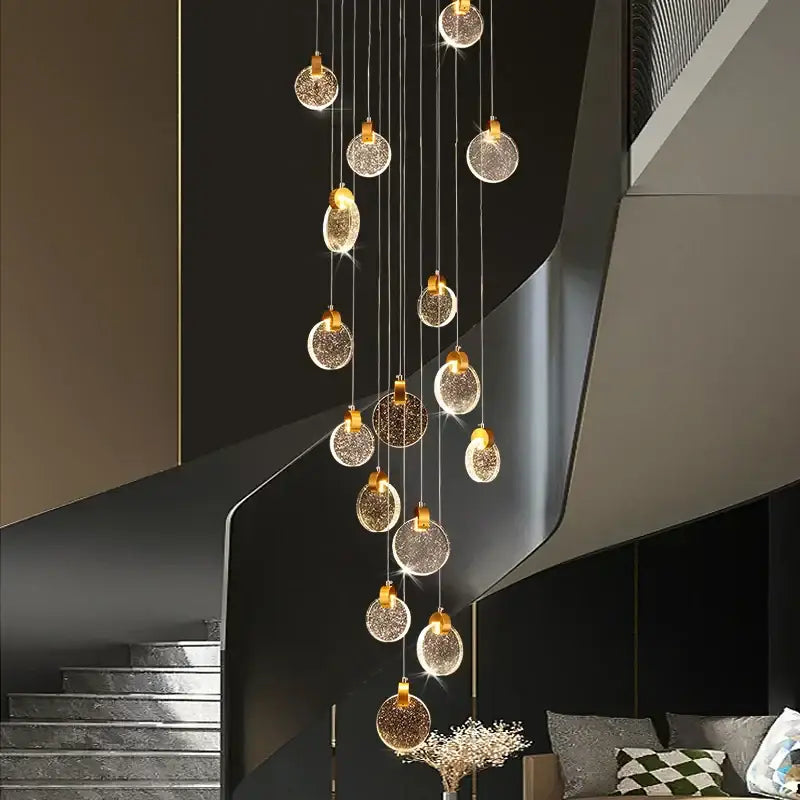 Modern gold crystal chandelier led pendant light staircase decor