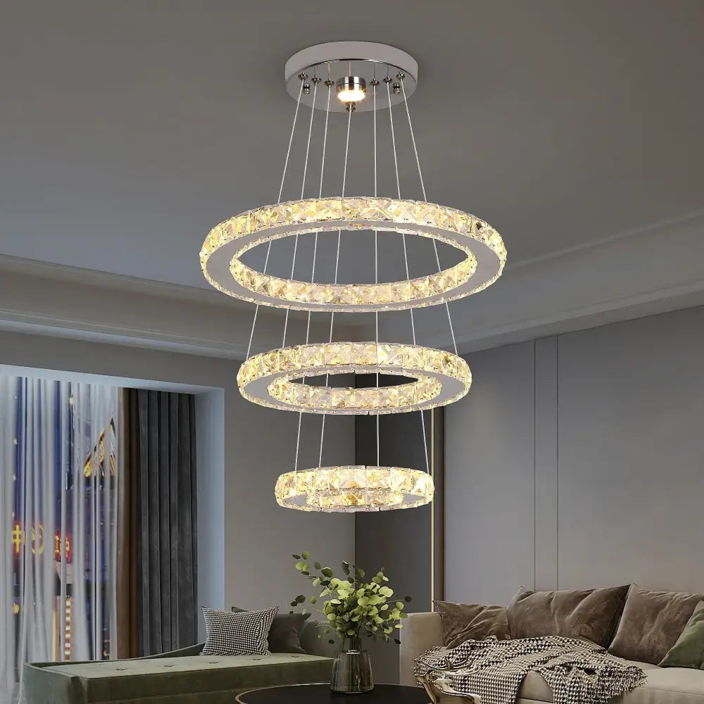 Modern gold ring crystal chandelier led pendant lighting living room