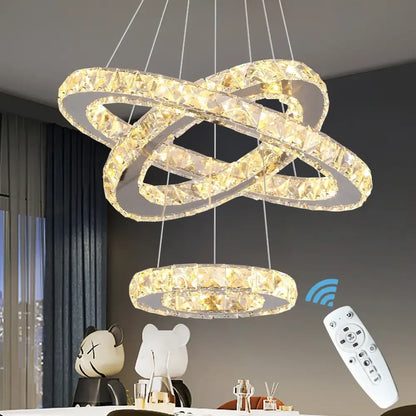 Modern gold ring crystal chandelier led pendant lighting living room