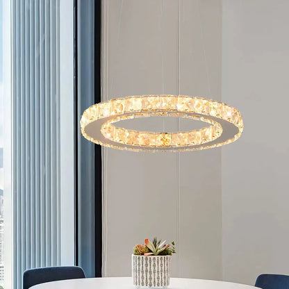 Modern gold ring crystal chandelier led pendant lighting living room
