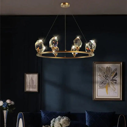 Modern gold geometric crystal chandelier led – dining room pendant lights