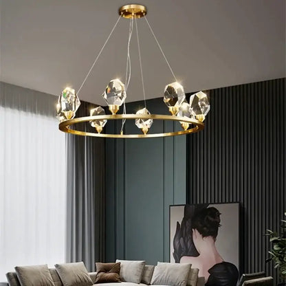 Modern gold geometric crystal chandelier led – dining room pendant lights