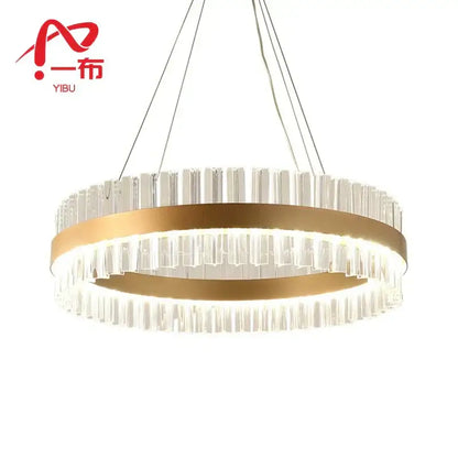 Modern gold crystal chandelier led ring lamp dining room decor
