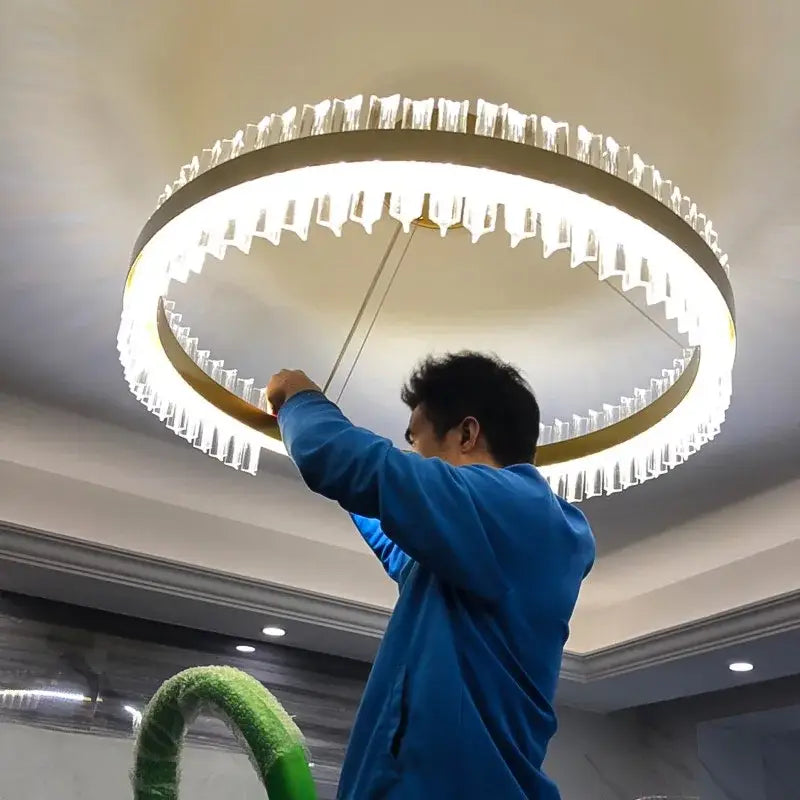 Modern gold crystal chandelier led ring lamp dining room decor