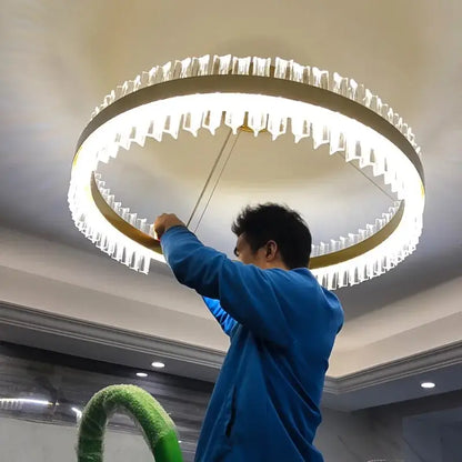 Modern gold crystal chandelier led ring lamp dining room decor