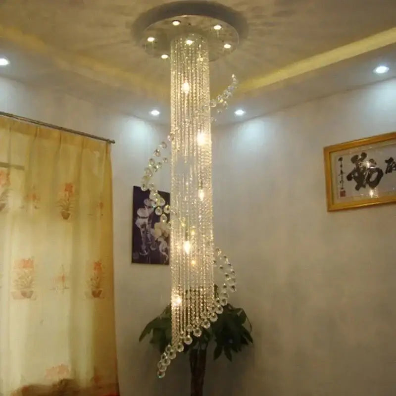 Elegant spiral tiered crystal chandelier for living room