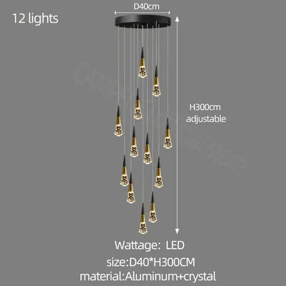 Modern gold crystal chandelier led staircase light for living room