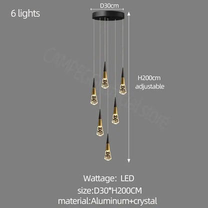 Modern gold crystal chandelier led staircase light for living room