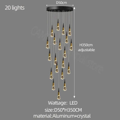 Modern gold crystal chandelier led staircase light for living room