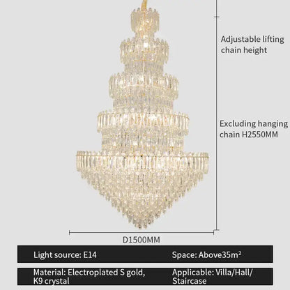 Postmodern golden crystal chandelier light dining room
