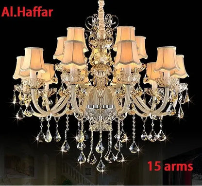 Modern gold crystal chandelier light bedroom with beige shades