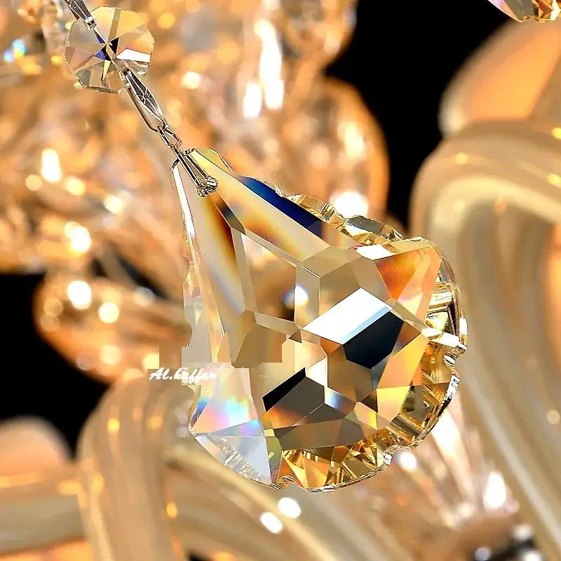 Modern gold crystal chandelier light bedroom with beige shades