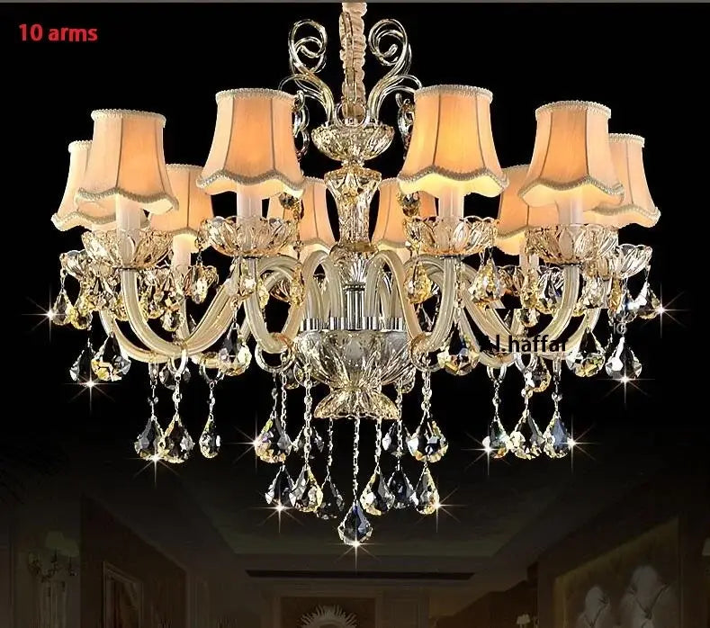 Modern gold crystal chandelier light bedroom with beige shades