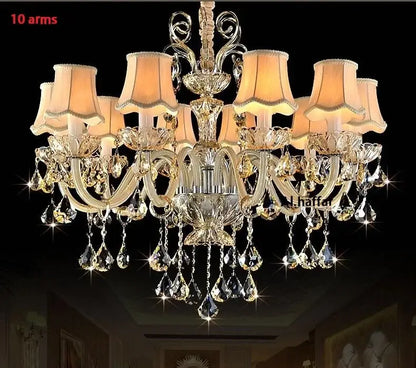 Modern gold crystal chandelier light bedroom with beige shades