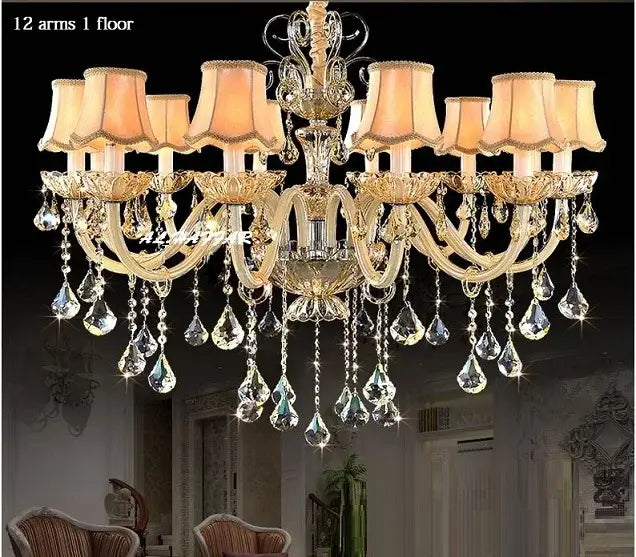Modern gold crystal chandelier light bedroom with beige shades