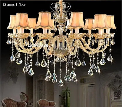 Modern gold crystal chandelier light bedroom with beige shades