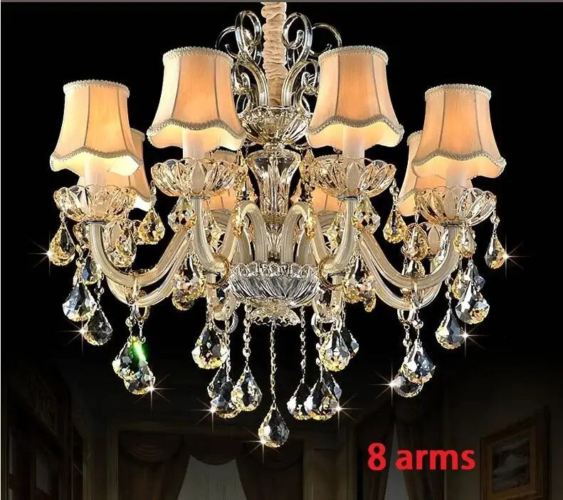 Modern gold crystal chandelier light bedroom with beige shades