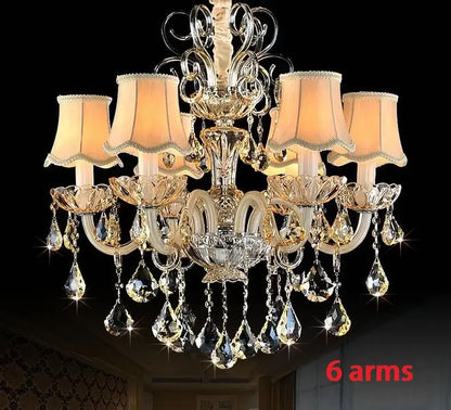 Modern gold crystal chandelier light bedroom with beige shades