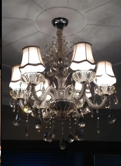 Modern gold crystal chandelier light bedroom with beige shades