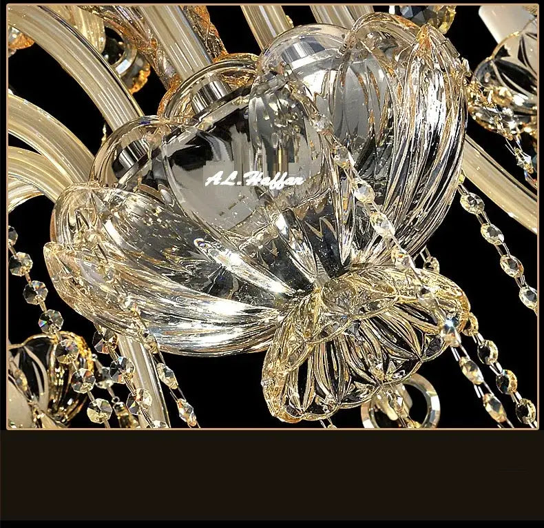 Modern gold crystal chandelier light bedroom with beige shades
