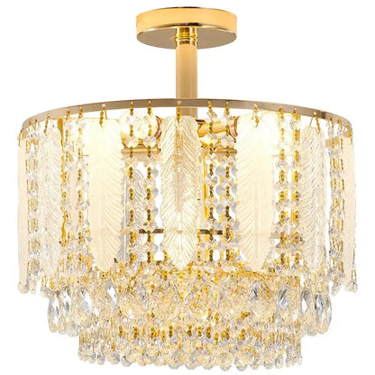 Elegant tiered gold crystal chandelier light for dining room