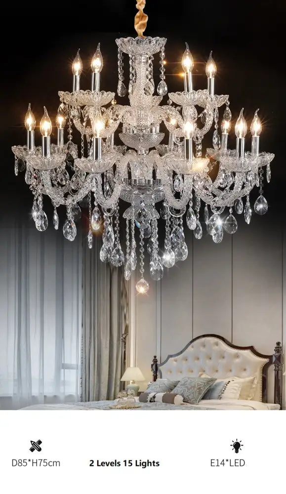 Luxury multi tiered crystal chandelier light for living room