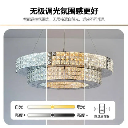 Modern gold double tier crystal chandelier living room light