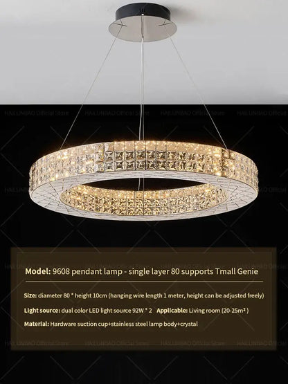Modern gold double tier crystal chandelier living room light