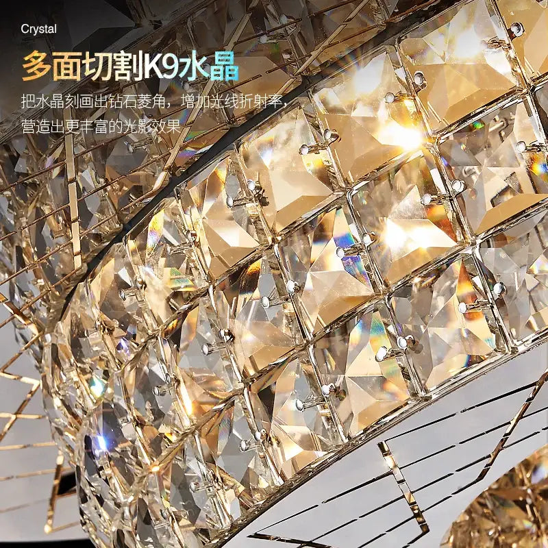 Modern gold double tier crystal chandelier living room light