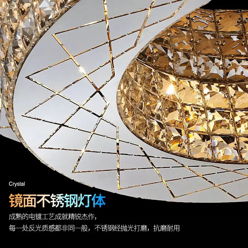 Modern gold double tier crystal chandelier living room light