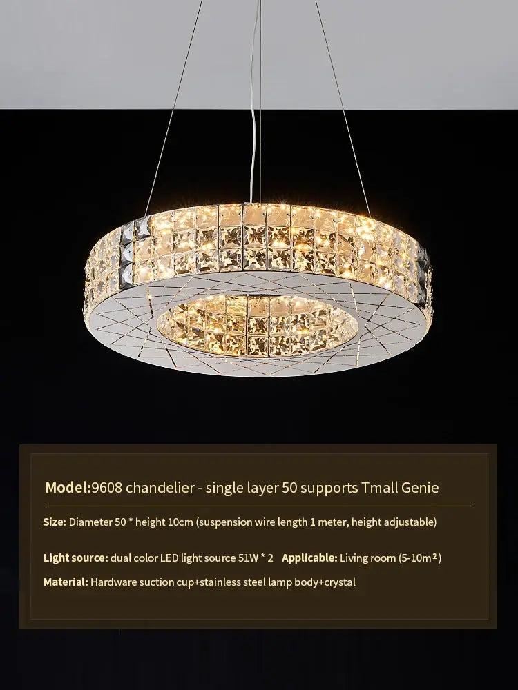 Modern gold double tier crystal chandelier living room light
