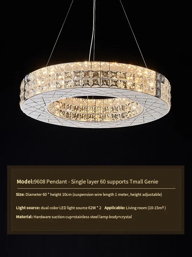 Modern gold double tier crystal chandelier living room light