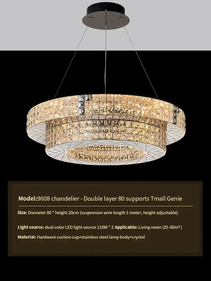 Modern gold double tier crystal chandelier living room light