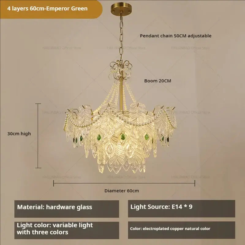 French modern gold and green crystal chandelier dining room light